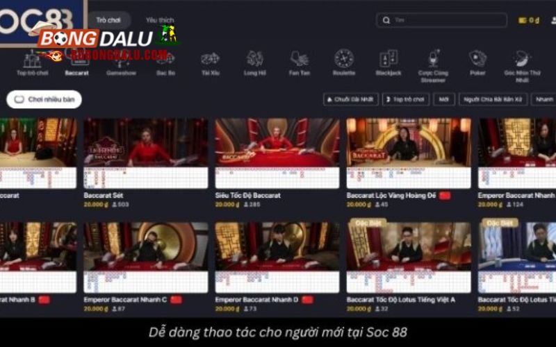 Các trò casino được săn đón hàng đầu trên Soc 88